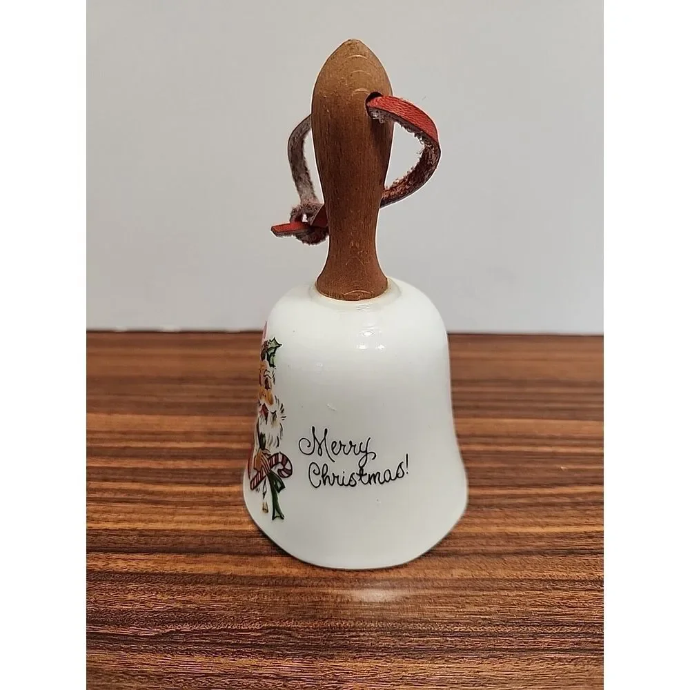 Vintage Enesco‎ Merry Christmas porcelain bell Santa Claus Japan Mid Century